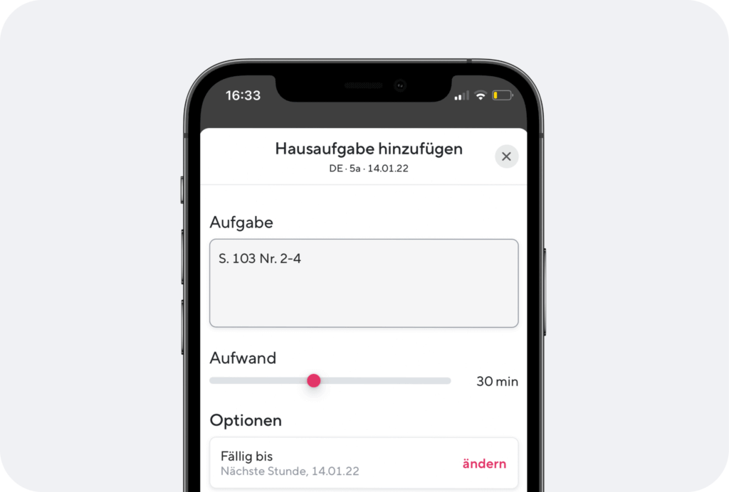 Digitales Klassenbuch von Sdui - Hausaufgaben auf dem Smartphone festhalten/dokumentieren und terminieren