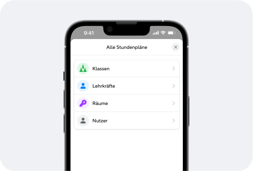 Digitaler Stundenplan von Sdui - Filterfunktion auf einem Smartphone