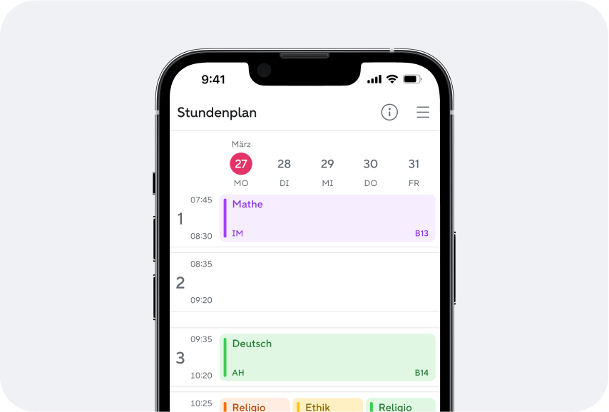 Digitaler Stundenplan von Sdui - Tagesansicht auf einem Smartphone