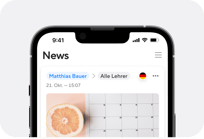 Schul-App Sdui - In diesem abgeschnittenen Bildschirmfoto aus der App ist eine News-Mitteilung im Feed zu sehen.